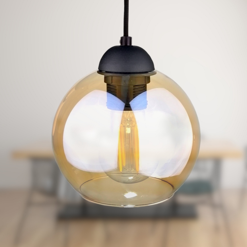 Lustr na lanku AMBRE BLACK 3xE27/60W/230V černá/kouřová hnědá