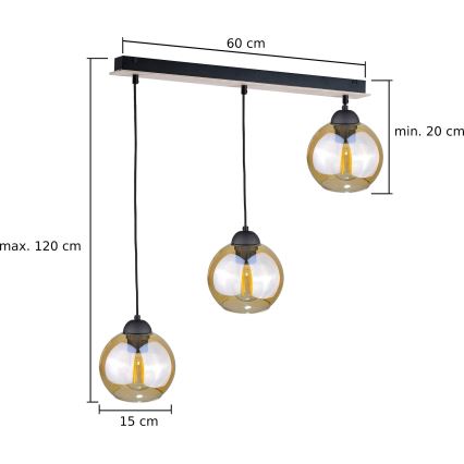 Lustr na lanku AMBRE WOOD 3xE27/60W/230V