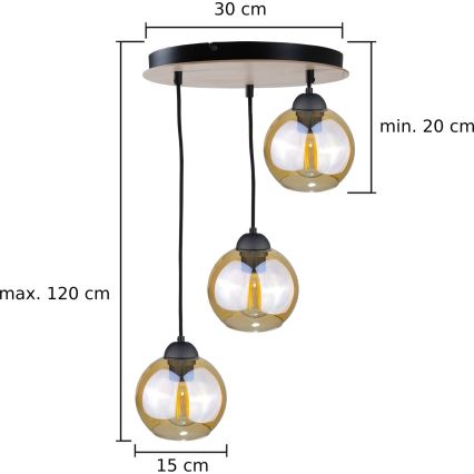 Lustr na lanku AMBRE WOOD 3xE27/60W/230V pr. 30 cm