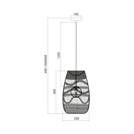 Lustr na lanku ARONA 1xG9/9W/230V pr. 25 cm ratan/černá