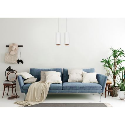 Lustr na lanku AVALO 2xE27/60W/230V bílá/měděná
