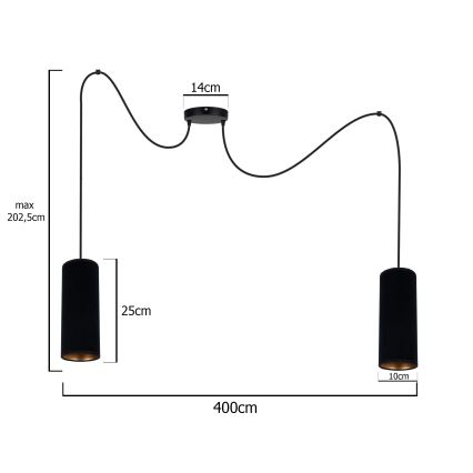 Lustr na lanku AVALO 2xE27/60W/230V pavouk černá