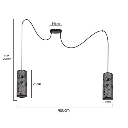 Lustr na lanku AVALO 2xE27/60W/230V pavouk šedá/černá