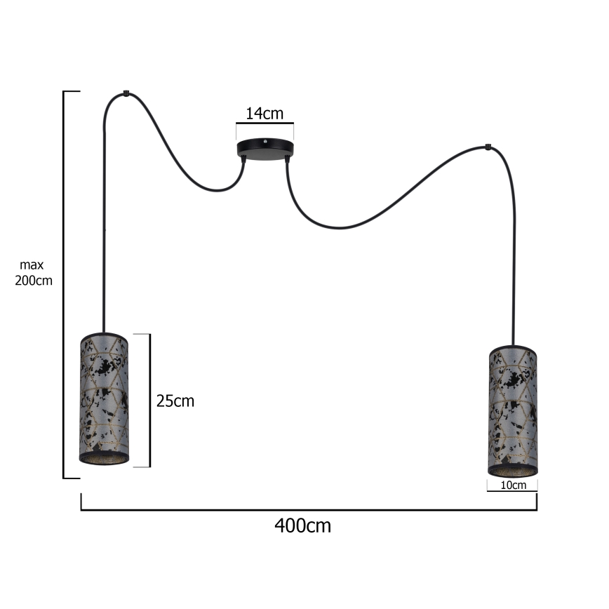 Lustr na lanku AVALO 2xE27/60W/230V pavouk šedá/černá