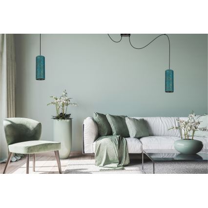 Lustr na lanku AVALO 2xE27/60W/230V pavouk tyrkysová/zlatá