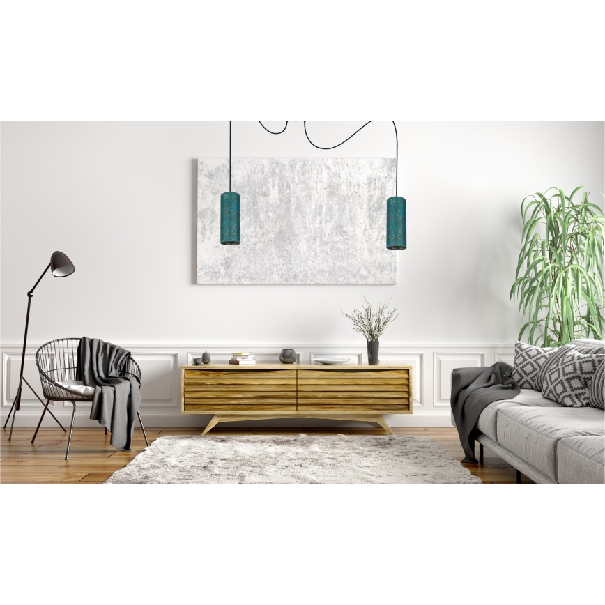 Lustr na lanku AVALO 2xE27/60W/230V pavouk tyrkysová/zlatá