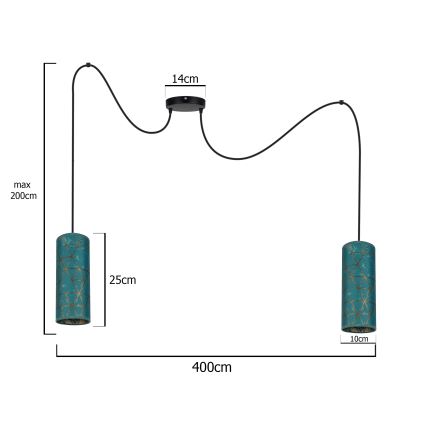 Lustr na lanku AVALO 2xE27/60W/230V pavouk tyrkysová/zlatá