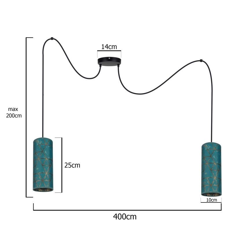 Lustr na lanku AVALO 2xE27/60W/230V pavouk tyrkysová/zlatá
