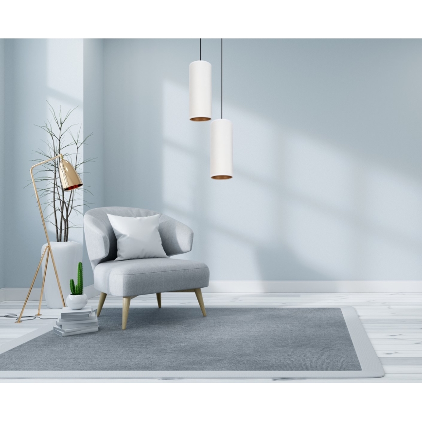 Lustr na lanku AVALO 2xE27/60W/230V pr. 20 cm bílá/měděná