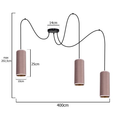 Lustr na lanku AVALO 3xE27/60W/230V pavouk růžová/měděná