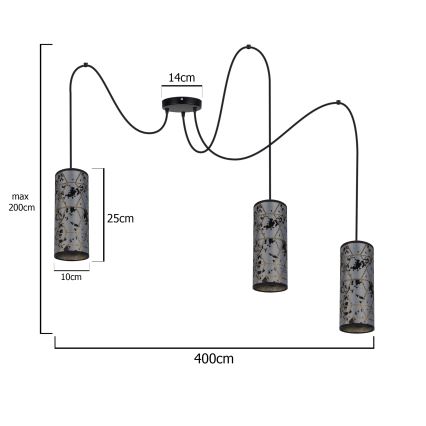 Lustr na lanku AVALO 3xE27/60W/230V pavouk šedá/černá