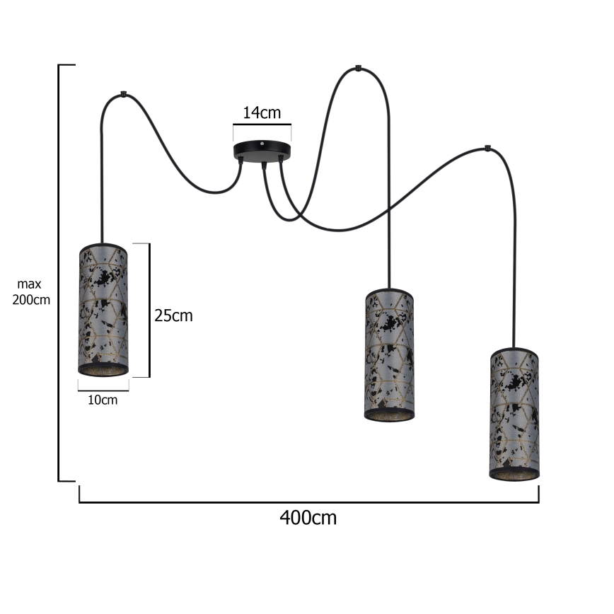 Lustr na lanku AVALO 3xE27/60W/230V pavouk šedá/černá