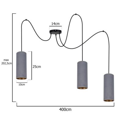 Lustr na lanku AVALO 3xE27/60W/230V pavouk šedá