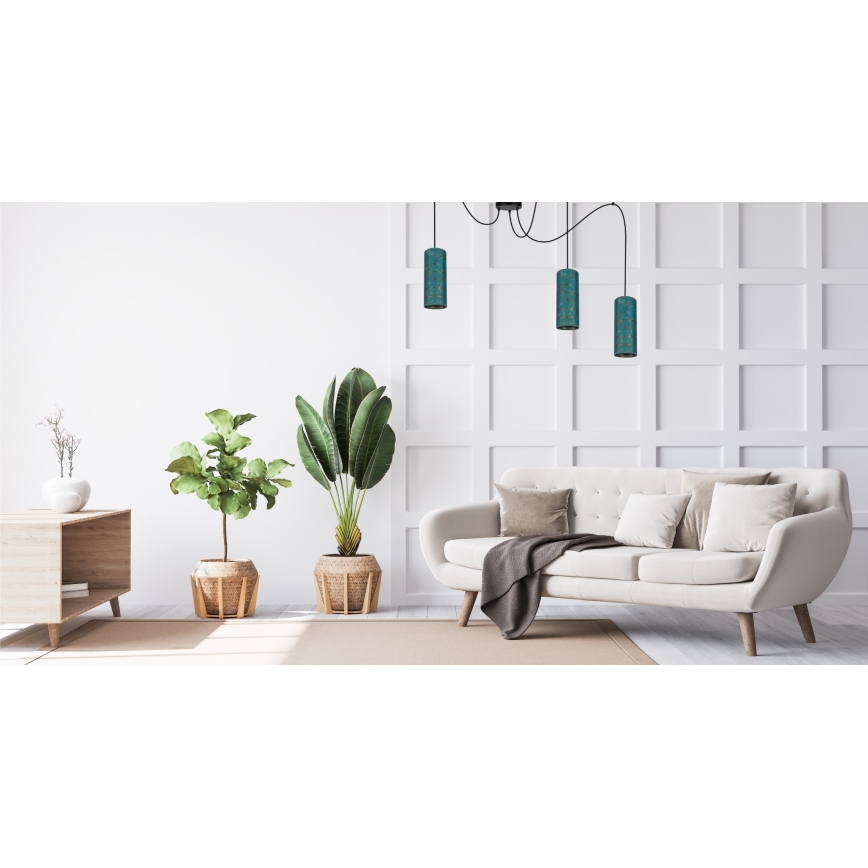 Lustr na lanku AVALO 3xE27/60W/230V pavouk tyrkysová/zlatá