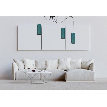 Lustr na lanku AVALO 3xE27/60W/230V pavouk tyrkysová/zlatá