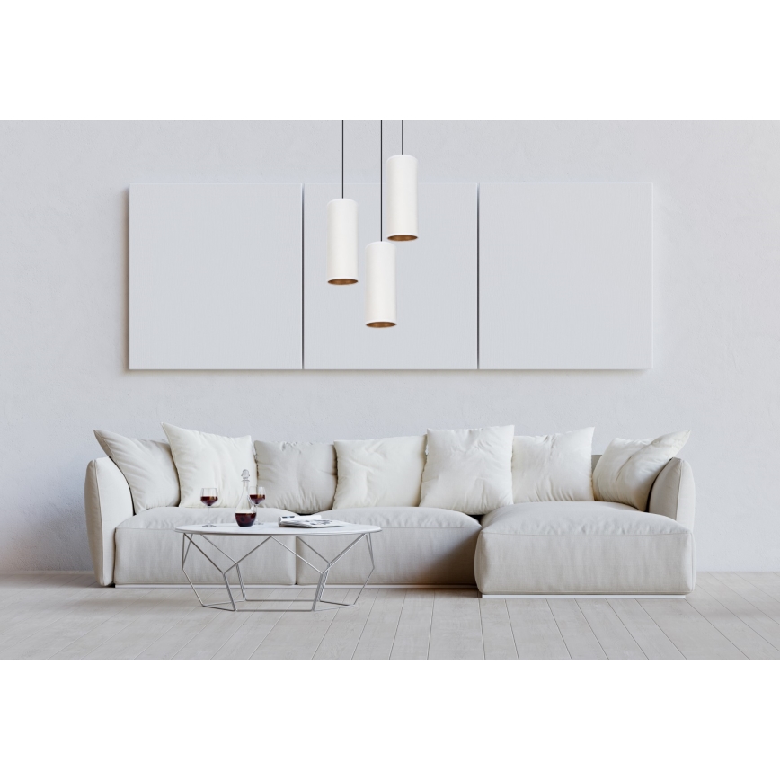 Lustr na lanku AVALO 3xE27/60W/230V pr. 35 cm bílá/měděná