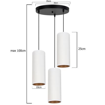 Lustr na lanku AVALO 3xE27/60W/230V pr. 35 cm bílá/měděná