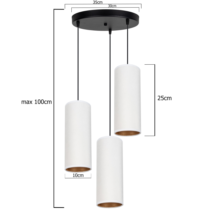 Lustr na lanku AVALO 3xE27/60W/230V pr. 35 cm bílá/měděná