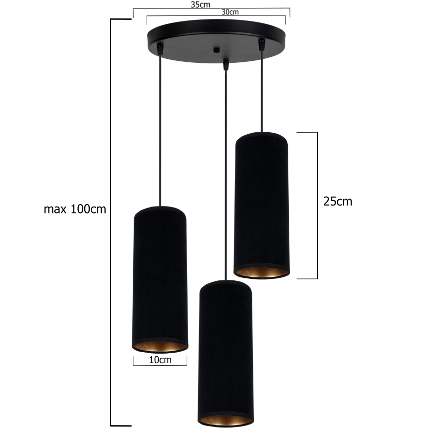 Lustr na lanku AVALO 3xE27/60W/230V pr. 35 cm černá