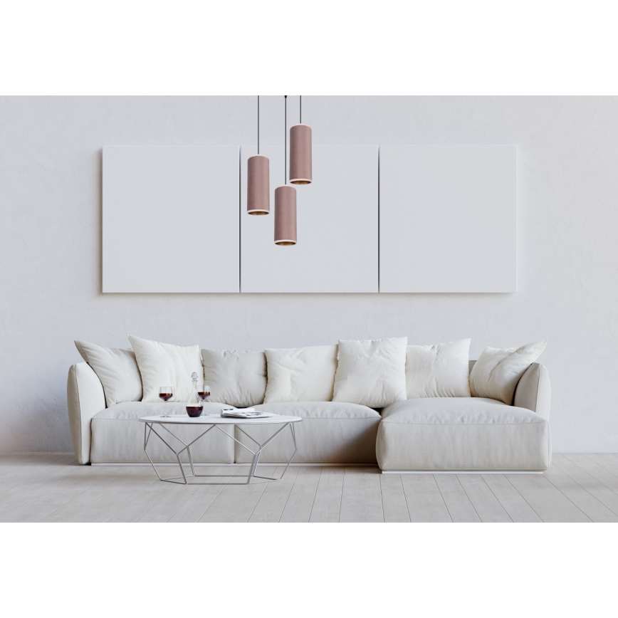 Lustr na lanku AVALO 3xE27/60W/230V pr. 35 cm růžová/měděná