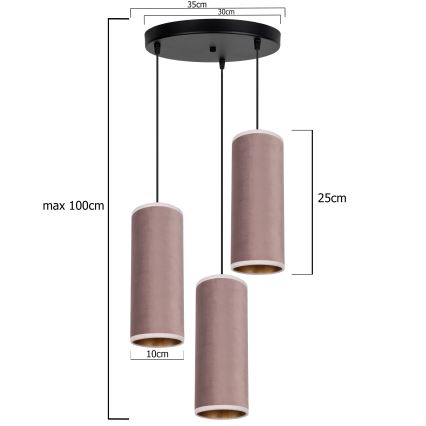 Lustr na lanku AVALO 3xE27/60W/230V pr. 35 cm růžová/měděná