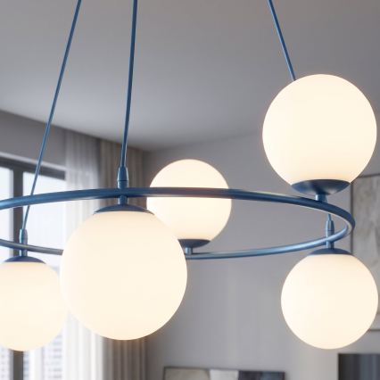 Lustr na lanku AZURA 6xE14/10W/230V modrá/bílá