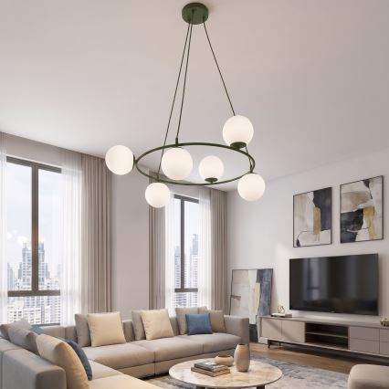 Lustr na lanku AZURA 6xE14/10W/230V zelená/bílá