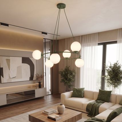 Lustr na lanku AZURA 6xE14/10W/230V zelená/bílá