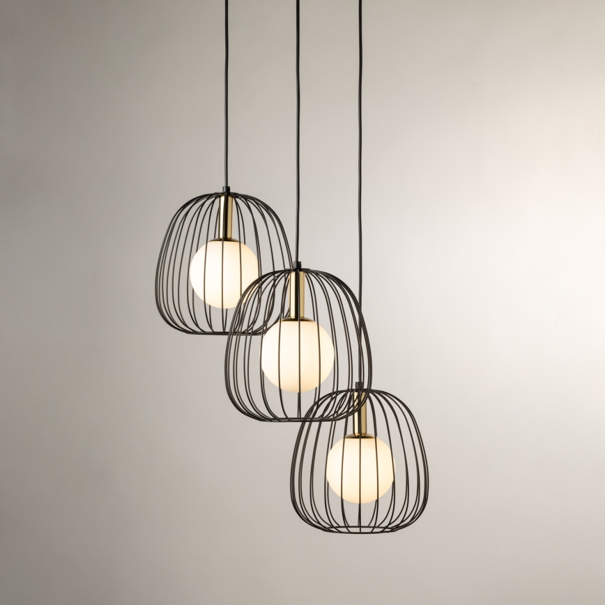 Lustr na lanku BELL 3xG9/12W/230V černá/zlatá