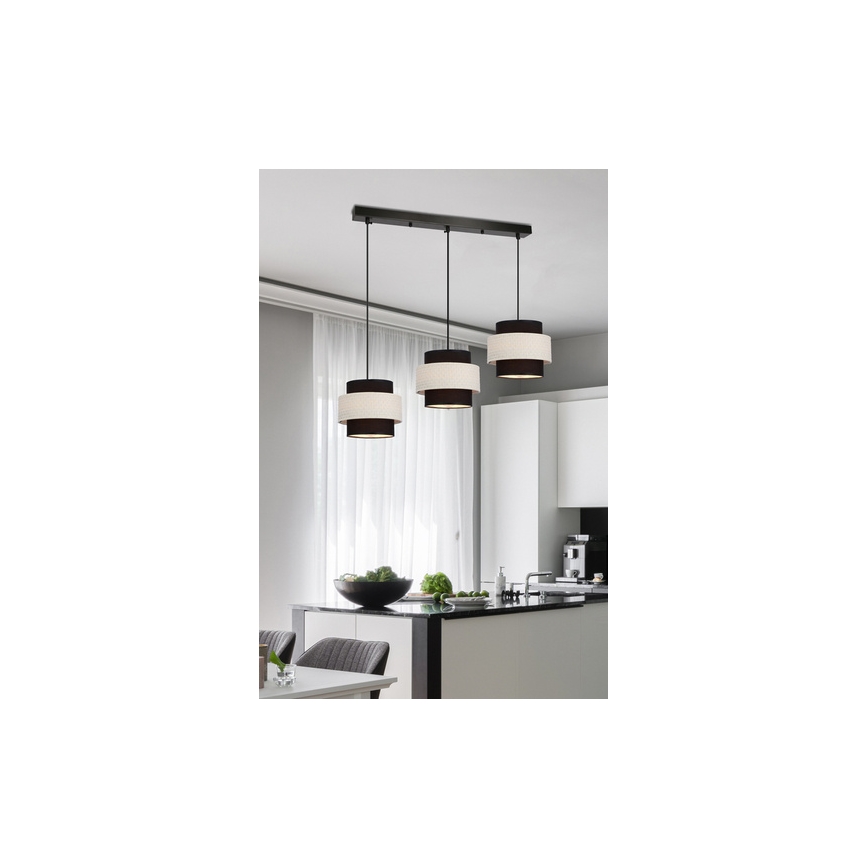 Lustr na lanku BENTA 3xE27/40W/230V černá/krémová