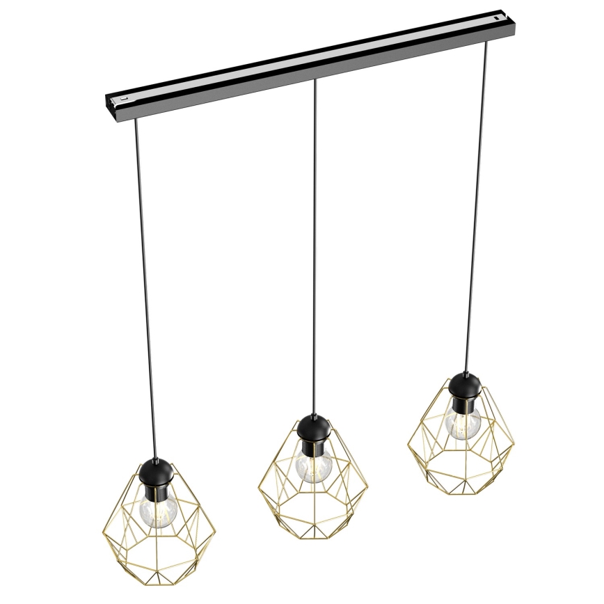 Lustr na lanku BERGEN 3xE27/60W/230V černá/zlatá