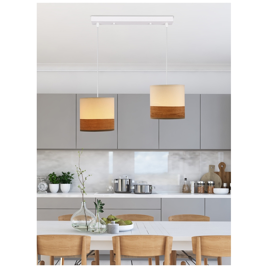 Lustr na lanku BIANCO 2xE27/40W/230V bílá/hnědá