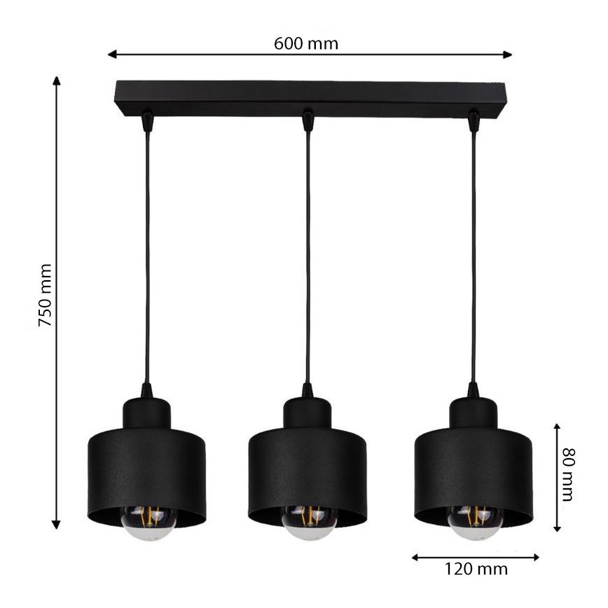 Lustr na lanku BODO 3xE27/60W/230V