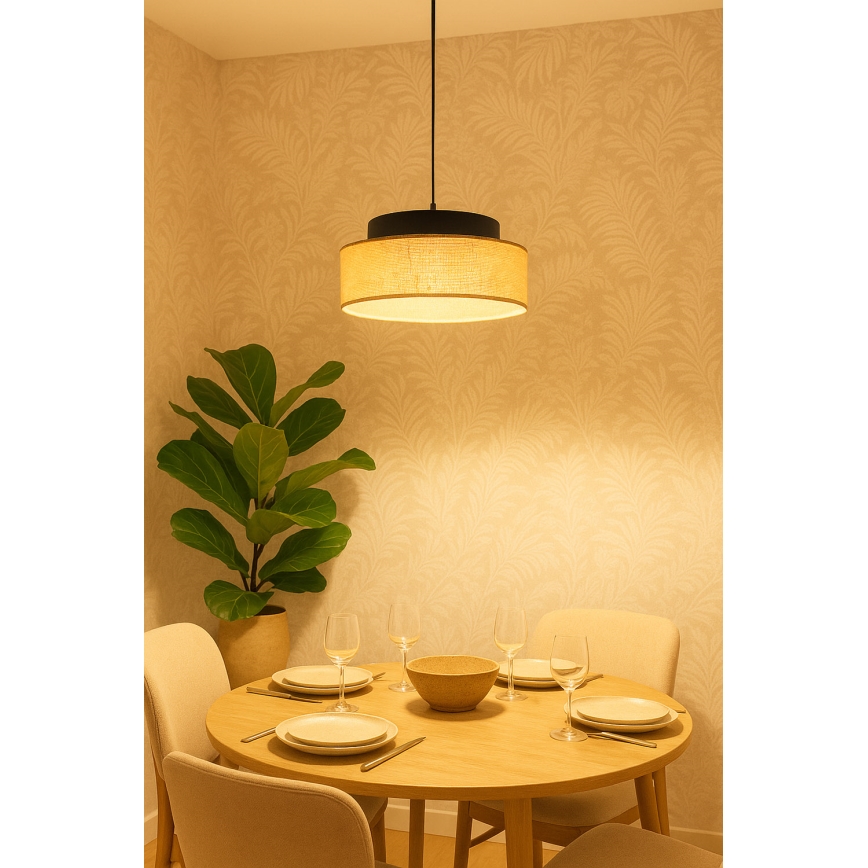 Lustr na lanku BOHO 1xE27/60W/230V černá/béžová