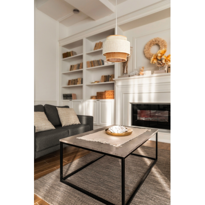 Lustr na lanku BOHO 1xE27/60W/230V pr. 20 cm bílá/juta