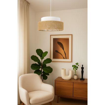 Lustr na lanku BOHO 1xE27/60W/230V pr. 40 cm bílá/béžová