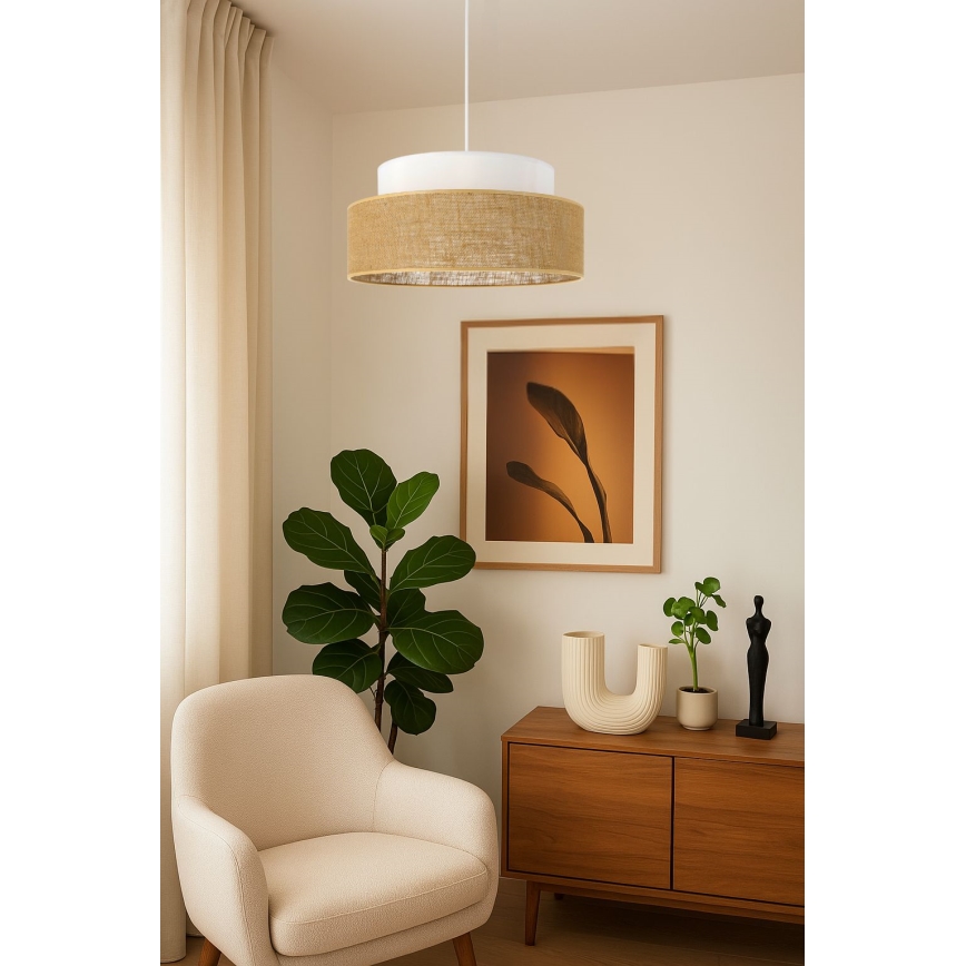 Lustr na lanku BOHO 1xE27/60W/230V pr. 40 cm bílá/béžová