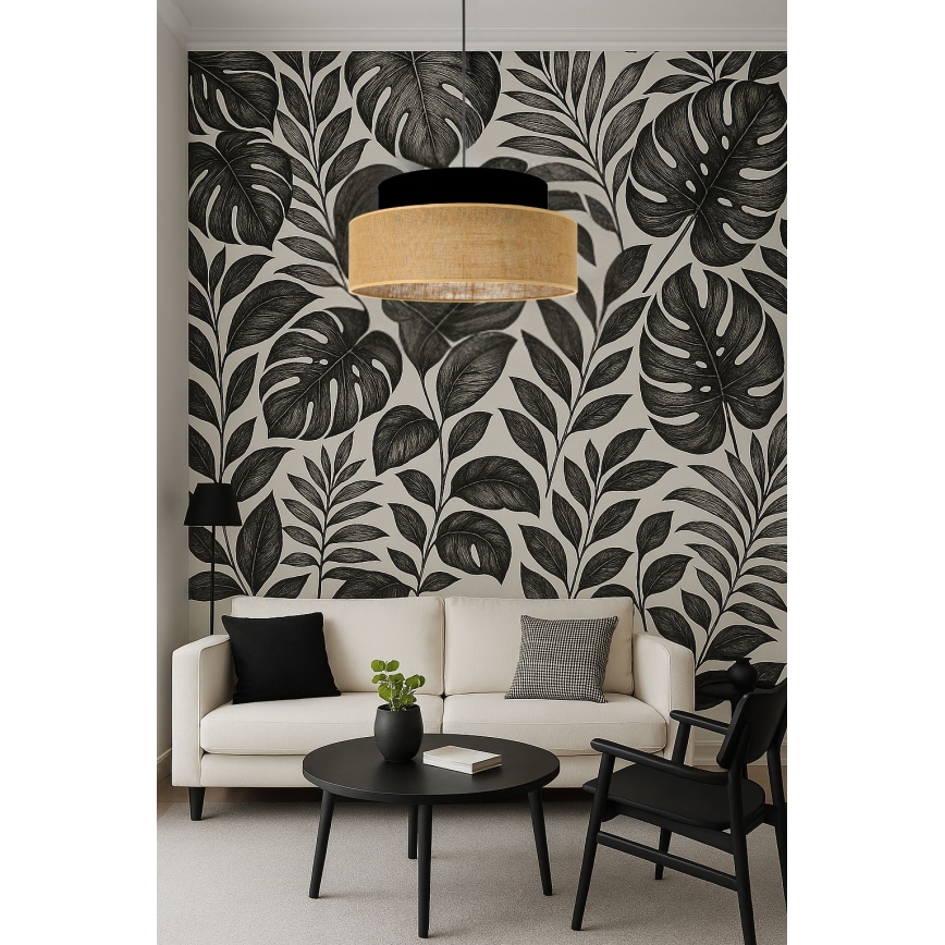 Lustr na lanku BOHO 1xE27/60W/230V pr. 40 cm černá/béžová