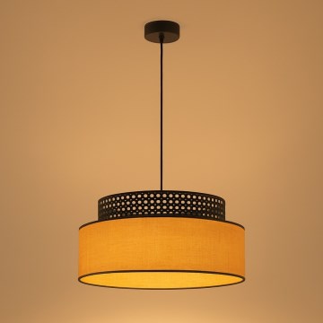 Lustr na lanku BOHO 1xE27/60W/230V pr. 40 cm černá/ratan