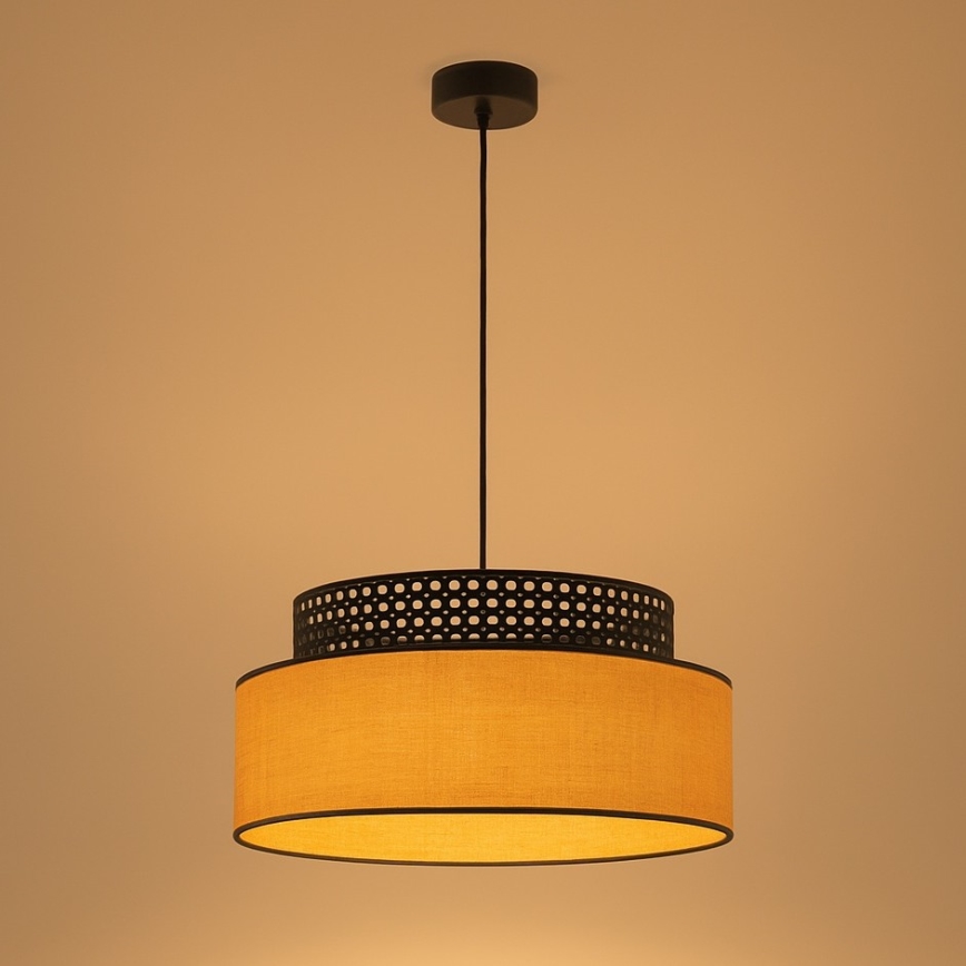Lustr na lanku BOHO 1xE27/60W/230V pr. 40 cm černá/ratan