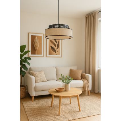 Lustr na lanku BOHO 1xE27/60W/230V pr. 40 cm černá/ratan