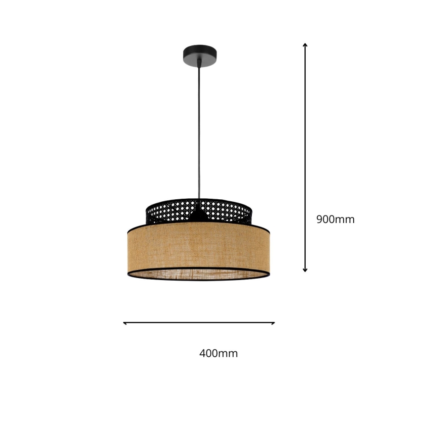 Lustr na lanku BOHO 1xE27/60W/230V pr. 40 cm černá/ratan