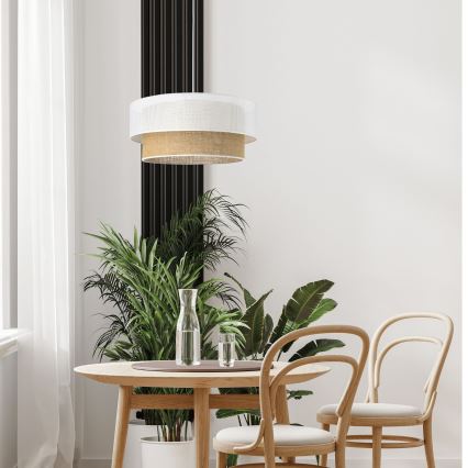 Lustr na lanku BORHO 1xE27/60W/230V bílá/juta