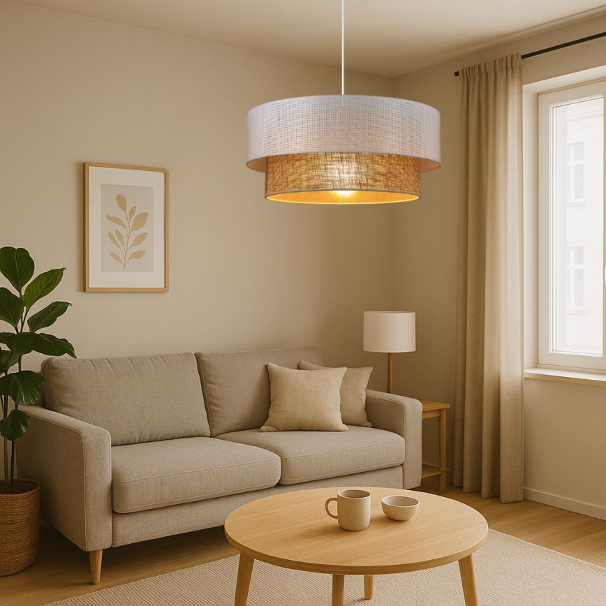 Lustr na lanku BORHO 1xE27/60W/230V pr. 40 cm bílá/juta