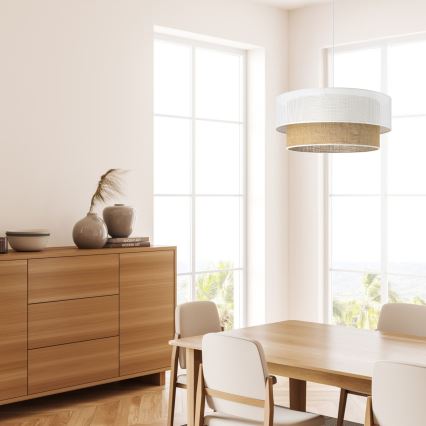 Lustr na lanku BORHO 1xE27/60W/230V pr. 40 cm bílá/juta