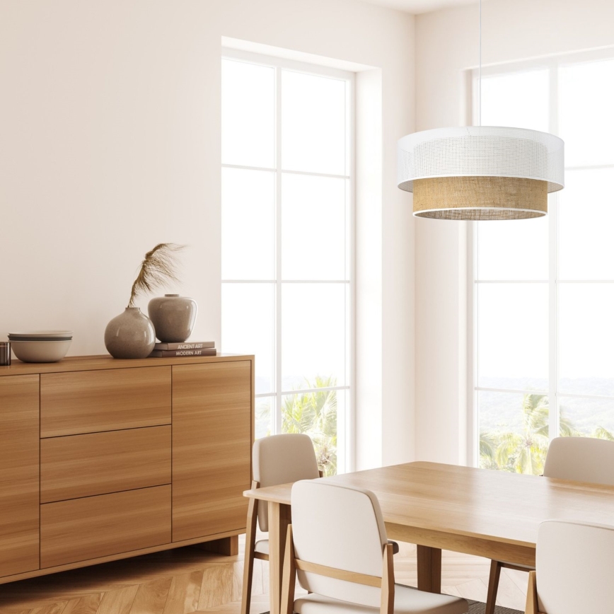 Lustr na lanku BORHO 1xE27/60W/230V pr. 40 cm bílá/juta