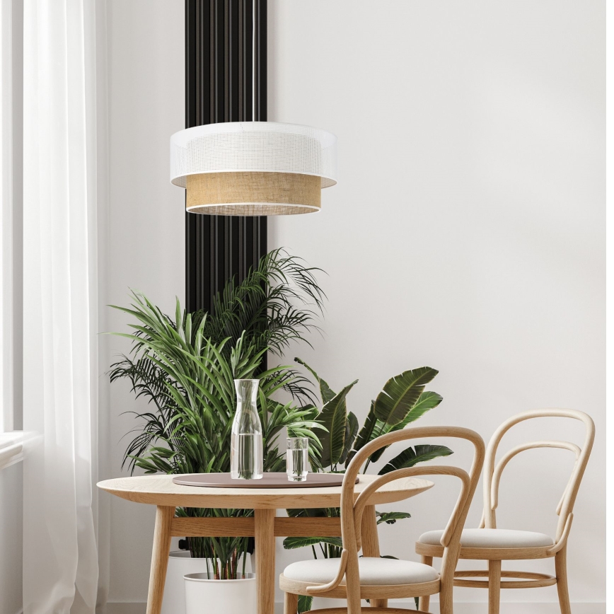 Lustr na lanku BORHO 1xE27/60W/230V pr. 40 cm bílá/juta