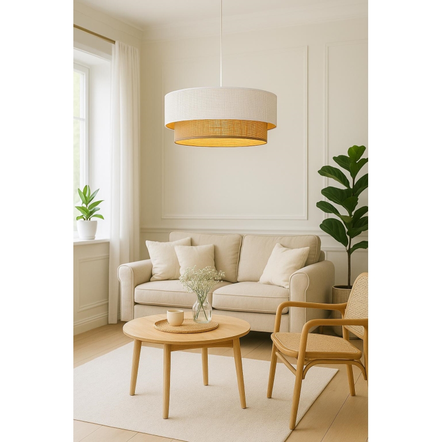 Lustr na lanku BORHO 1xE27/60W/230V pr. 50 cm bílá/juta