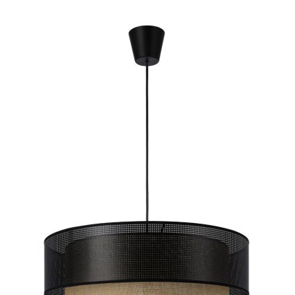 Lustr na lanku BORHO 1xE27/60W/230V pr. 50 cm černá/juta