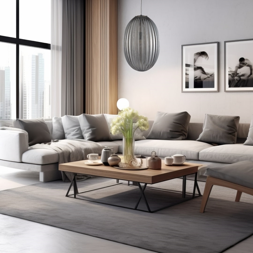 Lustr na lanku BRAGA 1xE27/60W/230V šedá